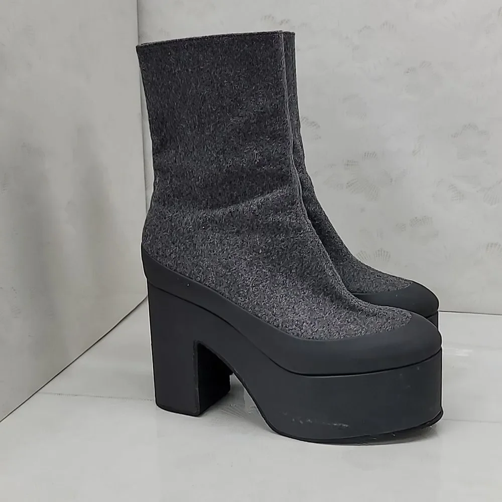 Dries Van Noten Wool Mid-calf Platform Boots Size 6.5